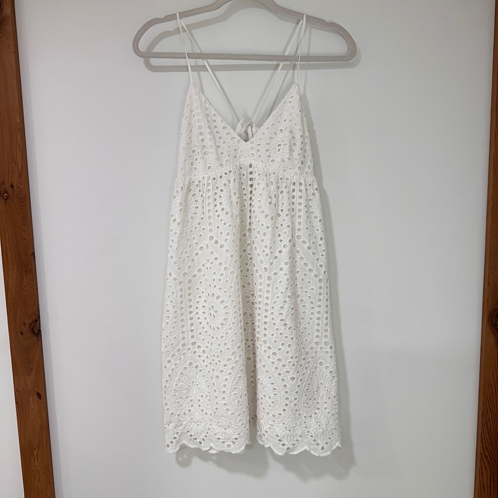 H&M Eyelet Lace Up Back Mini Dress Womens S White Graduation Cottagecore Boho